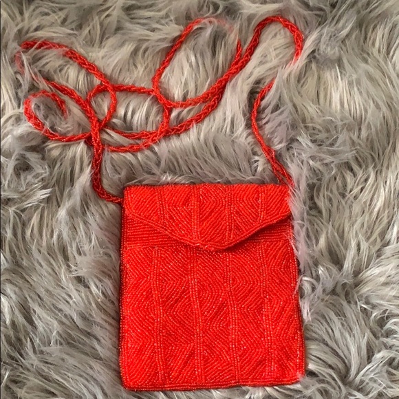 Vintage Red Beaded Crossbody / Satchel - Picture 10 of 14
